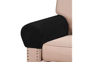 GAMUKAI 2 Pack Velvet Stretch Armrest Covers - Non Slip Sofa Chair Covers, Soft Elastic Arm Protectors for Living Room Couch, Office Chair, Recliner (Black)
