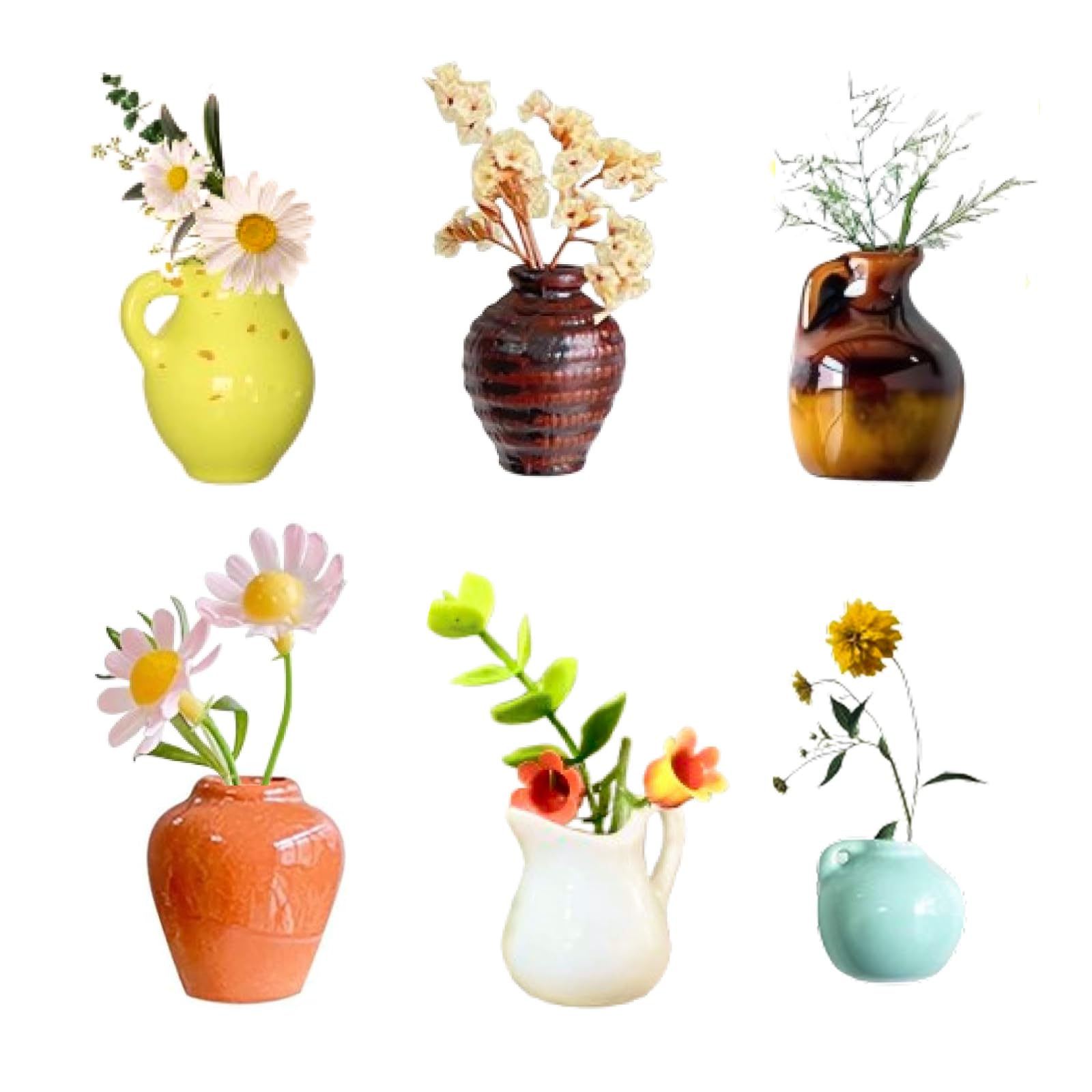 Photo 1 of 6-PackMini Vase Magnets for Fridge- 3D Plant Decor for Refrigerator, Kitchen, Office, Lockers - Cute Ceramic Fridge Magnets, Durable Home & Workplace Decoration