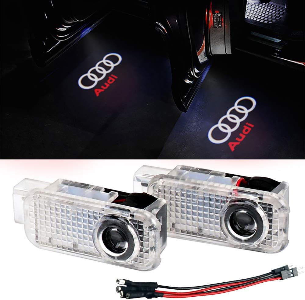 Oheealt Audi Car Door Logo Led Light Ghost Shadow Projector Welcome Lamp Symbol Emblem Step Courtesy Lights Ground Kit for for Audi A1 A3 A4 A5 A6 A7 A8 Q3 Q7 R8 TT(2 Pack)