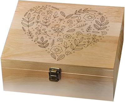 arricraft Wooden Memory Keepsake Box Heart Pattern 24.5x19.5x10.3cm