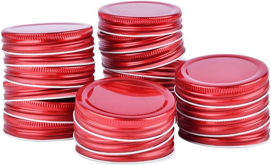 20 Pack, Mason Jar Lids Caps with Silicone Seals, Regular Mouth, Leak Proof and Secure (Red)