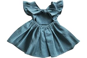 Toddler Girls Cotton Linen Dress Short Fly Sleeve Bow Backless Dresses Girls Casual Princess Birthday Party Skirt