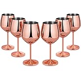 Lifecapido Stainless Steel Stem Wine Glasses Set of 6, 18oz Copper Wine Glasses, Stainless Steel Wine Goblets with Cup Brush for Party Office Wedding Anniversary, Great for Red White Wine(Rose Gold)