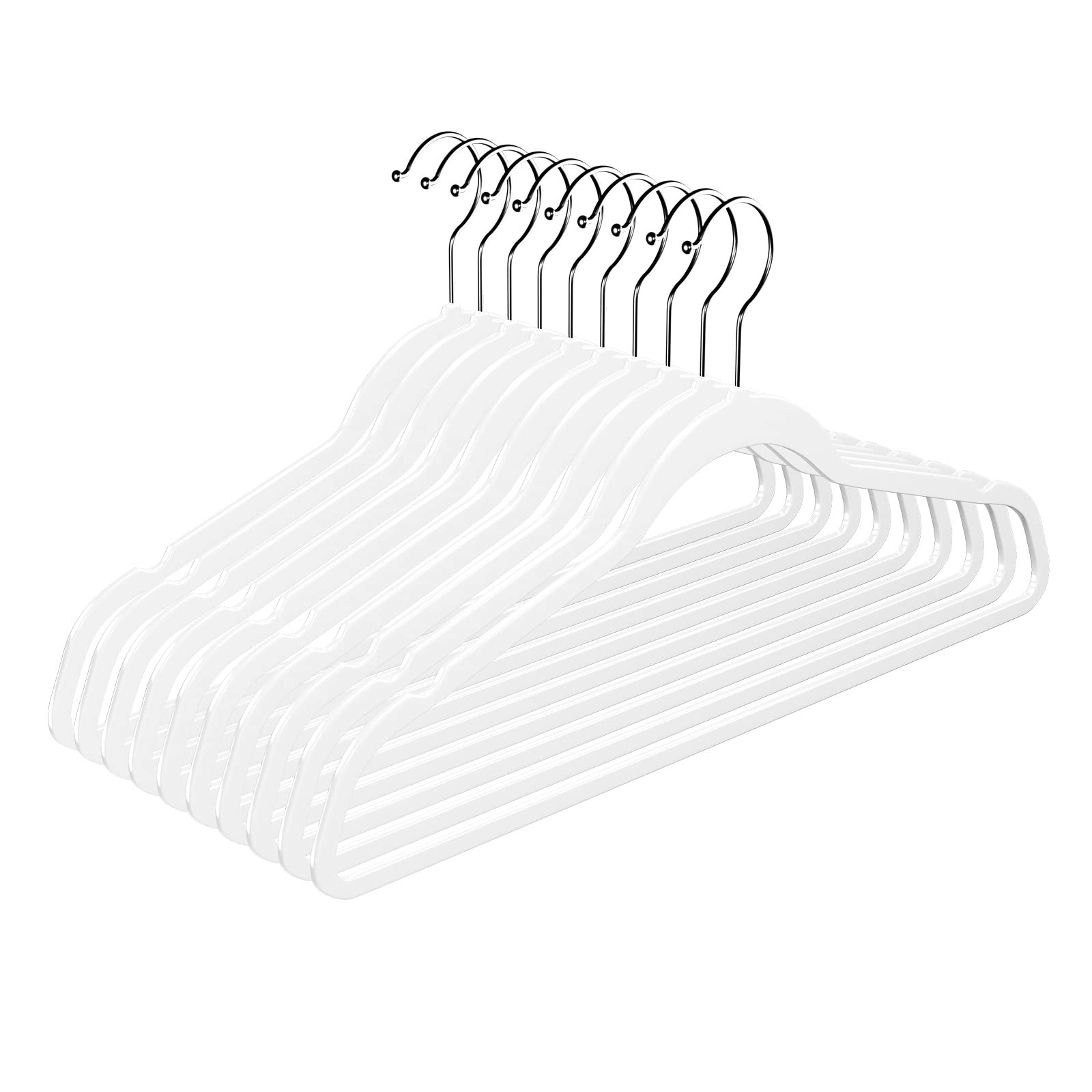 Photo 1 of MOERKADA Hangers 50 Pack,Ultra-Thin Plastic Clothes Hangers (17.7 Inch) - Space-Saving Slim Hangers with Non-Slip Grooves for Wardrobe, Closet & Dorm Organization(White)