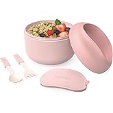 Bentgo Insulated Food Jar, 21.2 oz, Snack Compartment, Retractable Utensils | Vacuum-Insulated Stainless Steel, Leak-Resistant, Wide Mouth, BPA-Free (Blush)