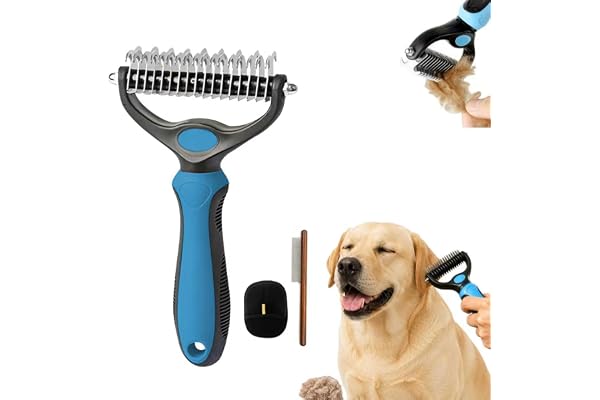 Pet Pro Grooming Tool, Dual-Sided Deshedding Brush and Undercoat Rake, Dematting Comb for Removing Loose Hair, Mats, Tangles