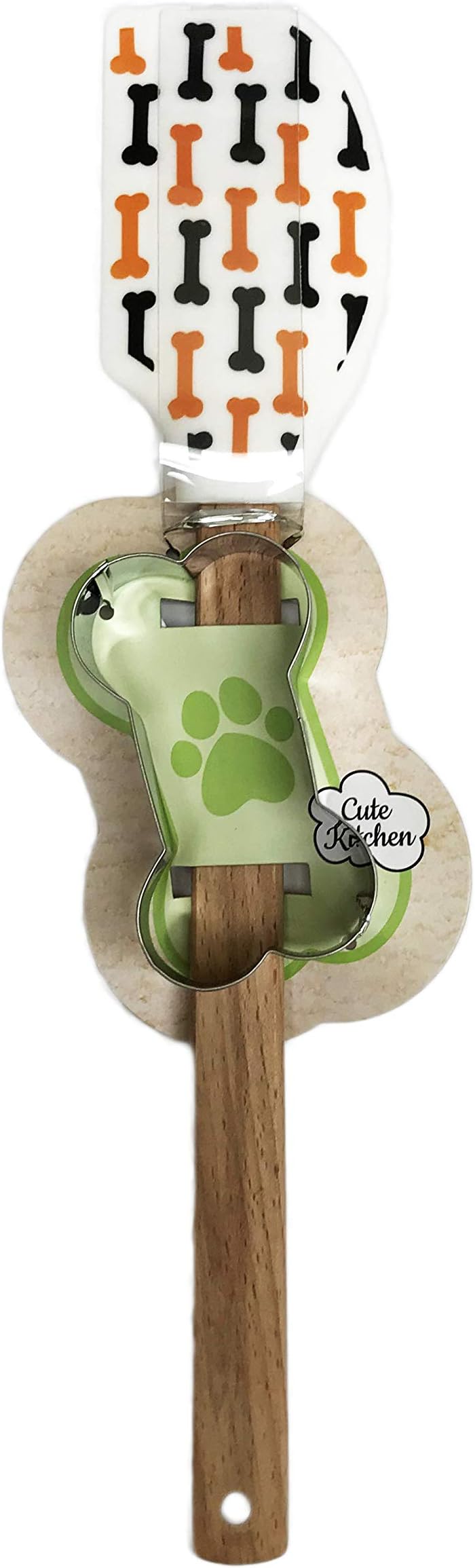 Happy Halloween Festive Silicone Spatula & Cookie Cutter Holiday 2 Piece Baking Set (Bone)
