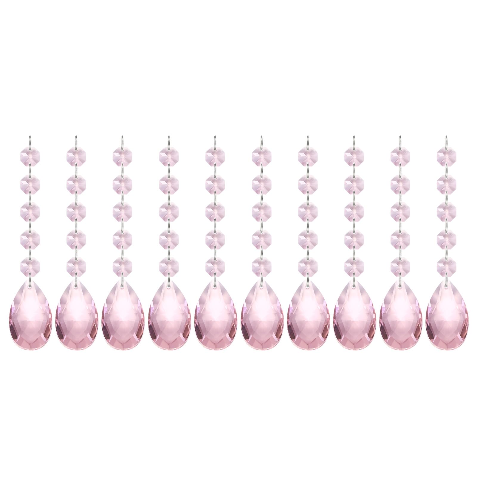 PATIKIL Teardrop Crystal Chandelier Pendants Beads, 10 Pack 145mm Length 38mm Chandelier Prisms Parts Ornaments Hanging Beads for DIY Arts Crafts Decoration, Pink