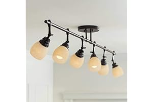Pro Track Elm Park 6-Head Ceiling Track Light Fixture Kit Spot-Light Directional Adjustable Monorail Brown Bronze Finish Amber Glass Western Kitchen Bathroom Living Room Dining Hallway 57 1/2" Wide