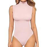MANGOPOP Women's Mock Turtle Neck Bodysuit Double Lined Thong Body Suit Sexy Sleeveless Tank Tops