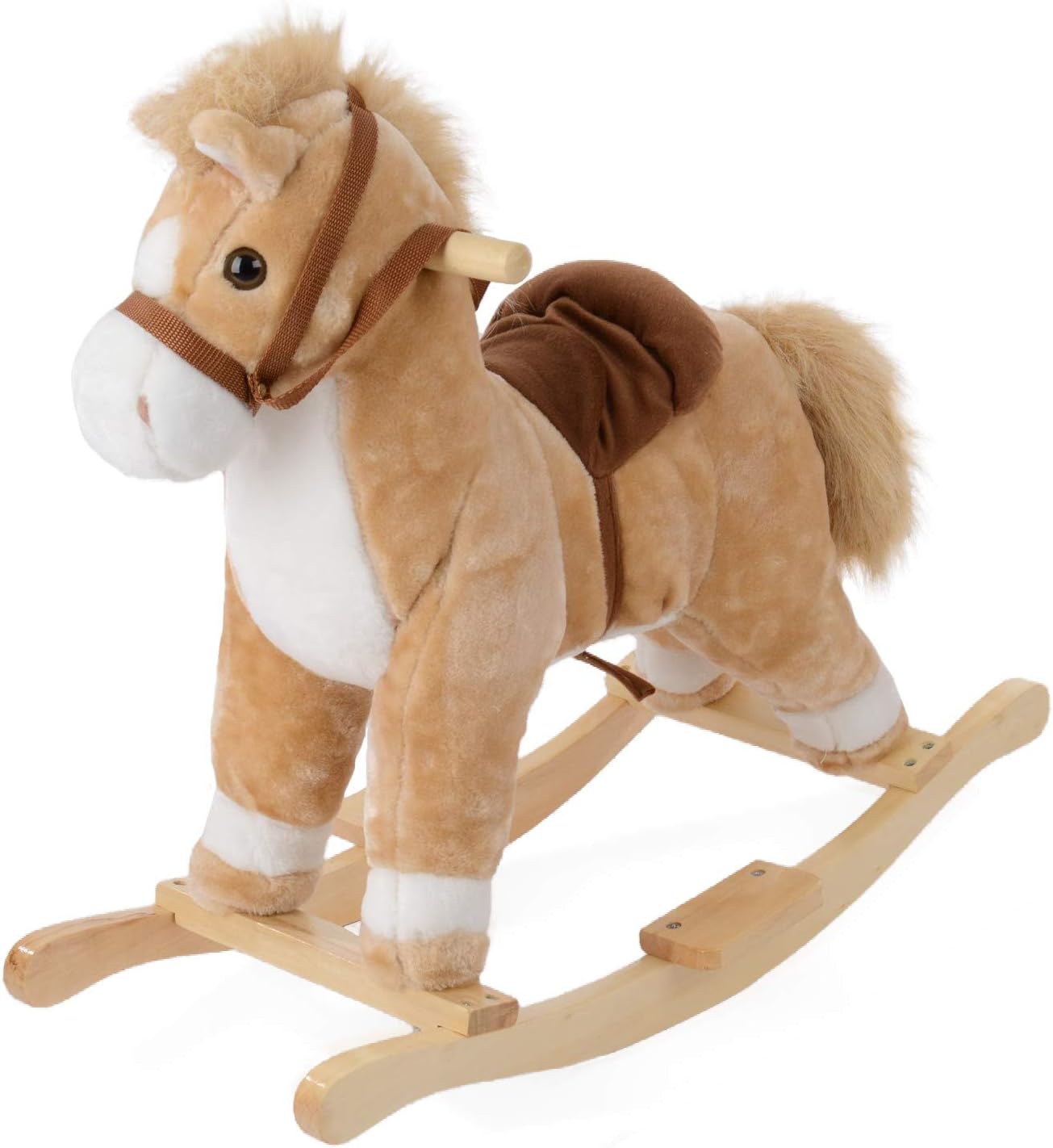 Small Beige Toddler Rocking Horse, Neighing Gallop Sounds, Kids Rocker Toy 65cm x 55cm