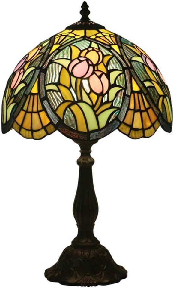 Tiffany Style Desk Light, 12inch Tulip Design Stained Glass Table Lamp