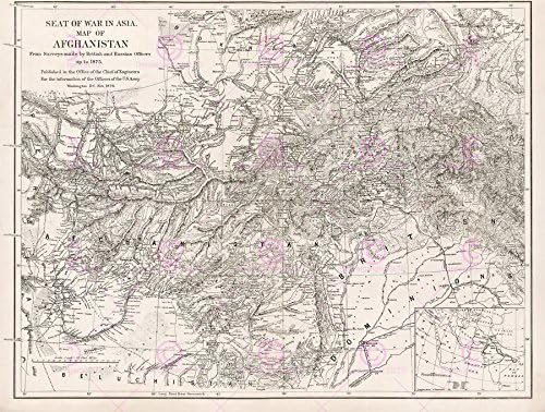 MAP ANTIQUE MILITARY US ARMY 1878 AFGHAN WAR LARGE REPLICA POSTER PRINT PAM1119