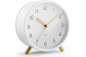 Zonopy Analog Alarm Clock, Super Silent Non Ticking with Night Light, Battery Operated, Bedroom Clock, Fashionable Round Meta