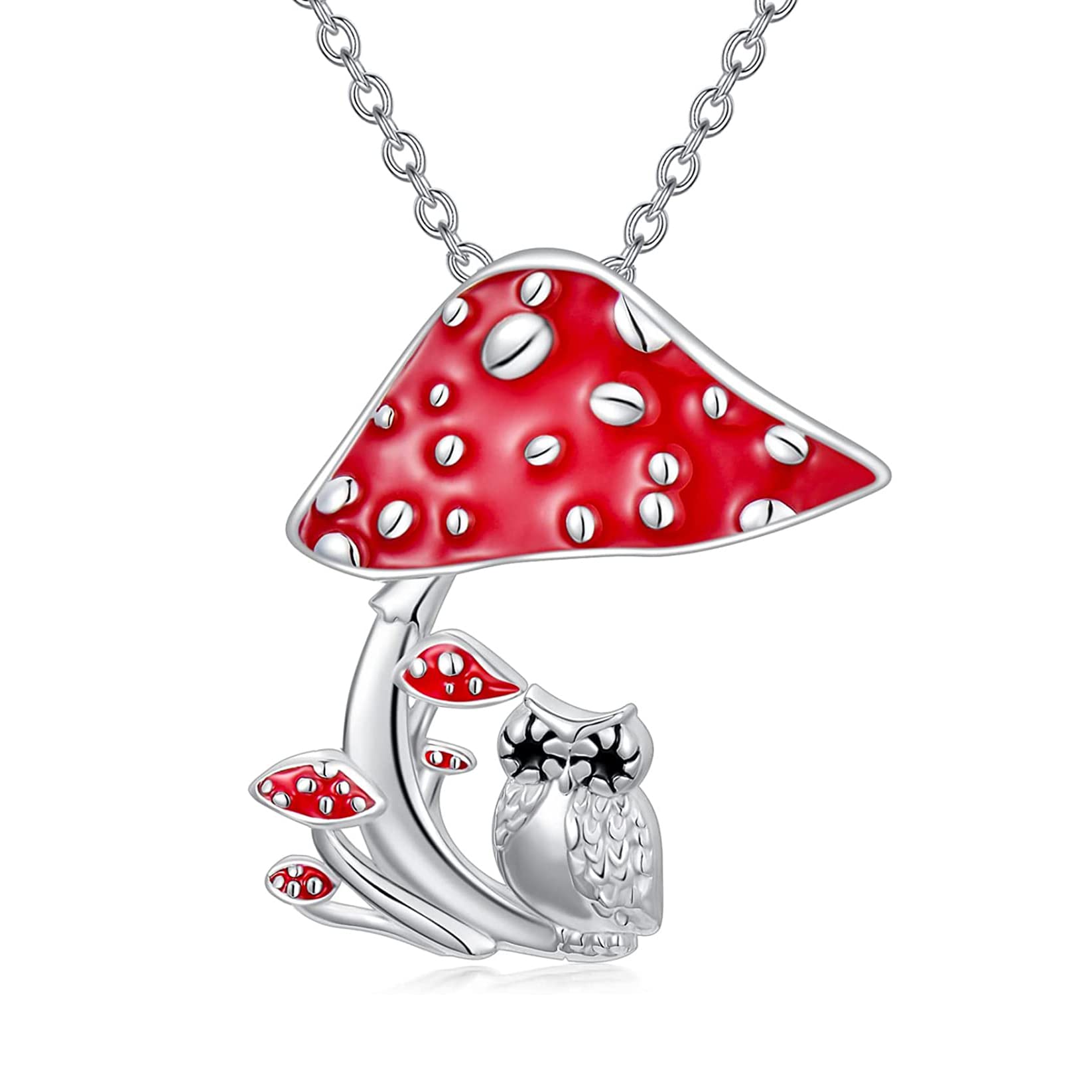 ROMANTICWORK Mushroom Necklace Owl Necklace Sterling Silver Cute Mushroom Jewelry Animal Owl Pendant Necklace Gifts for Women Girls