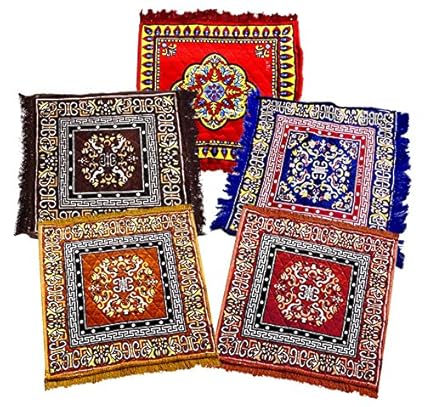 Weavers Villa Set of 5 Prayer Mat/Aasan / Puja Mat/Meditation Mat/Multipurpose Velvet Rug Mats [Size: 2ft X 2ft] [Set of 5 Mats]