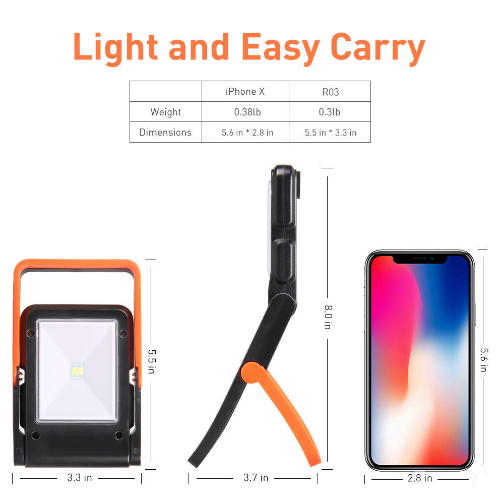 Neporal Portable LED Work Light Solar and USB Rechargeable with 2 Brightness Modes 360°Adjustable Flashlight Solar Camping Lights 550mAh 50lm Rechargeable Night Light for Household Camping Hiking Car