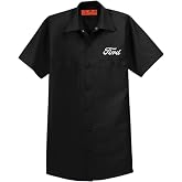 Ford Script Work Shirt for Men &ndash; Black Short Sleeve Mechanic Style with Embroidered Logo | Official Ford Apparel