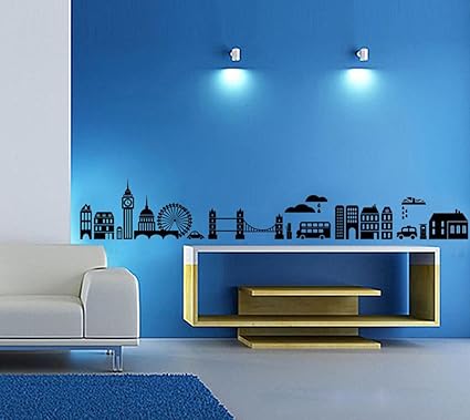 Decals Design Modern Town Silhouettes Wall Sticker (PVC Vinyl, 70 cm x 50 cm, Black)