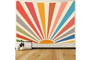 SHUIHAN Vintage Sun Tapestry Boho Wall Hanging Retro 70s Rainbow Sunrise Sunset Minimal Geometric Grunge Abstract Art Hippie Bohemian Decor for Dorm Living Room Office Nursery Bedroom (59 x 79inch)
