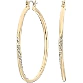 Guess Pave Crystal Glass Stone Twisted Hoop Earrings, Goldtone