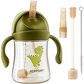 Joypony Sippy Cups for Toddlers 1-3, Spill Proof Weighted Straw Cup with Handle for Baby 6 Months + old, 2 Silicone Straws, PPSU, BPA Free, 9 oz (Green)
