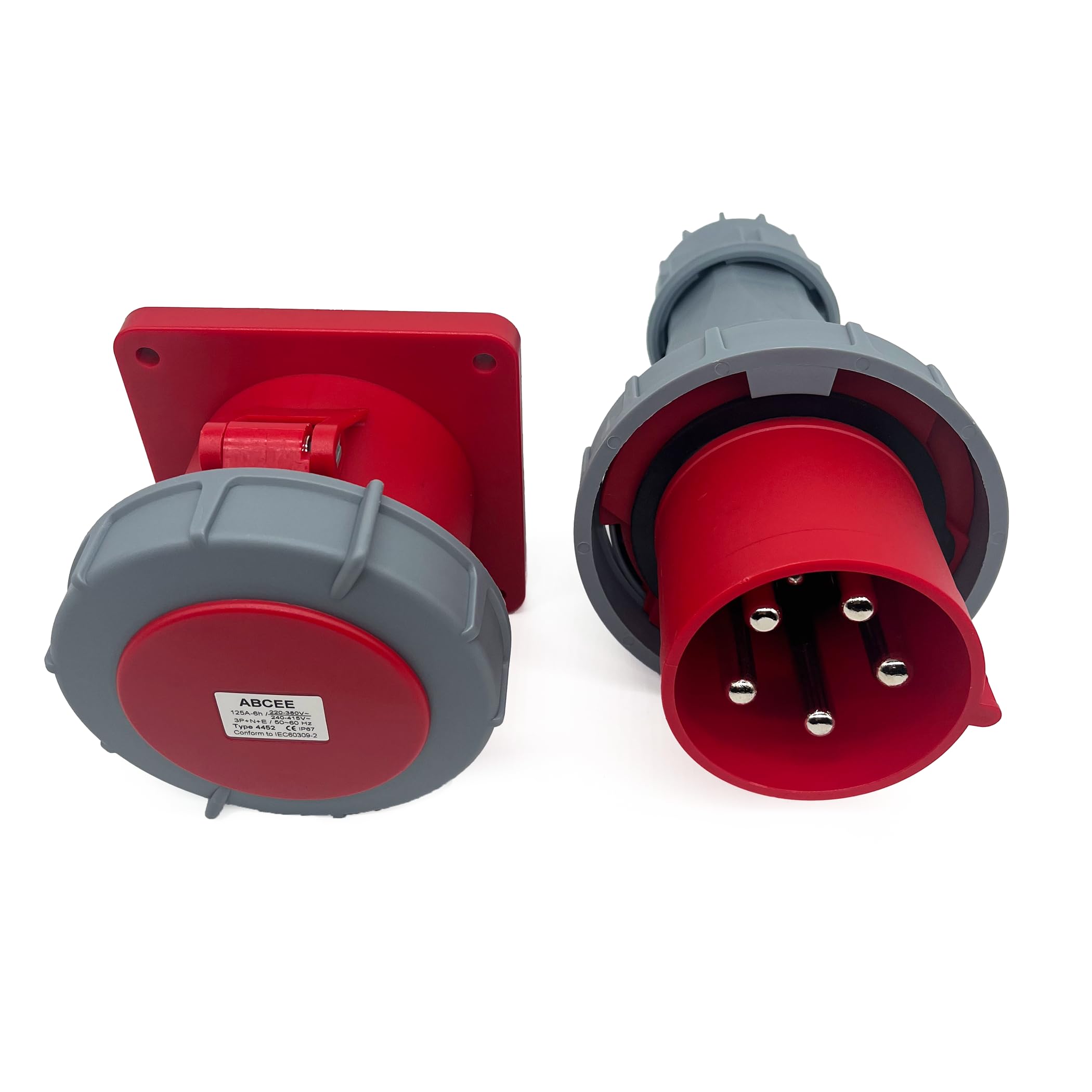 Photo 1 of (1Set) 125A 5Pin Male+Famale Flush-Mounted Receptacle Connector(Compatible with 100amp),Industrial Waterproof Concealed Socket,IP67 Aviation 3Phase Plug&Socket,IEC60309 380V-415V 3P+N+E 6H