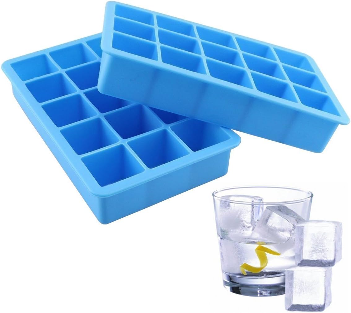 Indeedshare Silicone Ice Cube Trays,Makes 15 Perfect 3.2cm Cubes,Great Molds for Ice, Candy, Cake, Chocolate(Pack of 2)