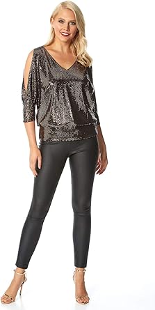 black sparkle cold shoulder top