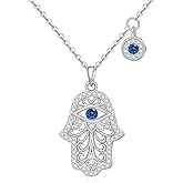 Fenthring Hamsa Evil Eye Necklace Hand of Fatima Necklace for Women Sterling Silver Hamsa Pendant Lucky Greek Blue Evil Eye Jewelry