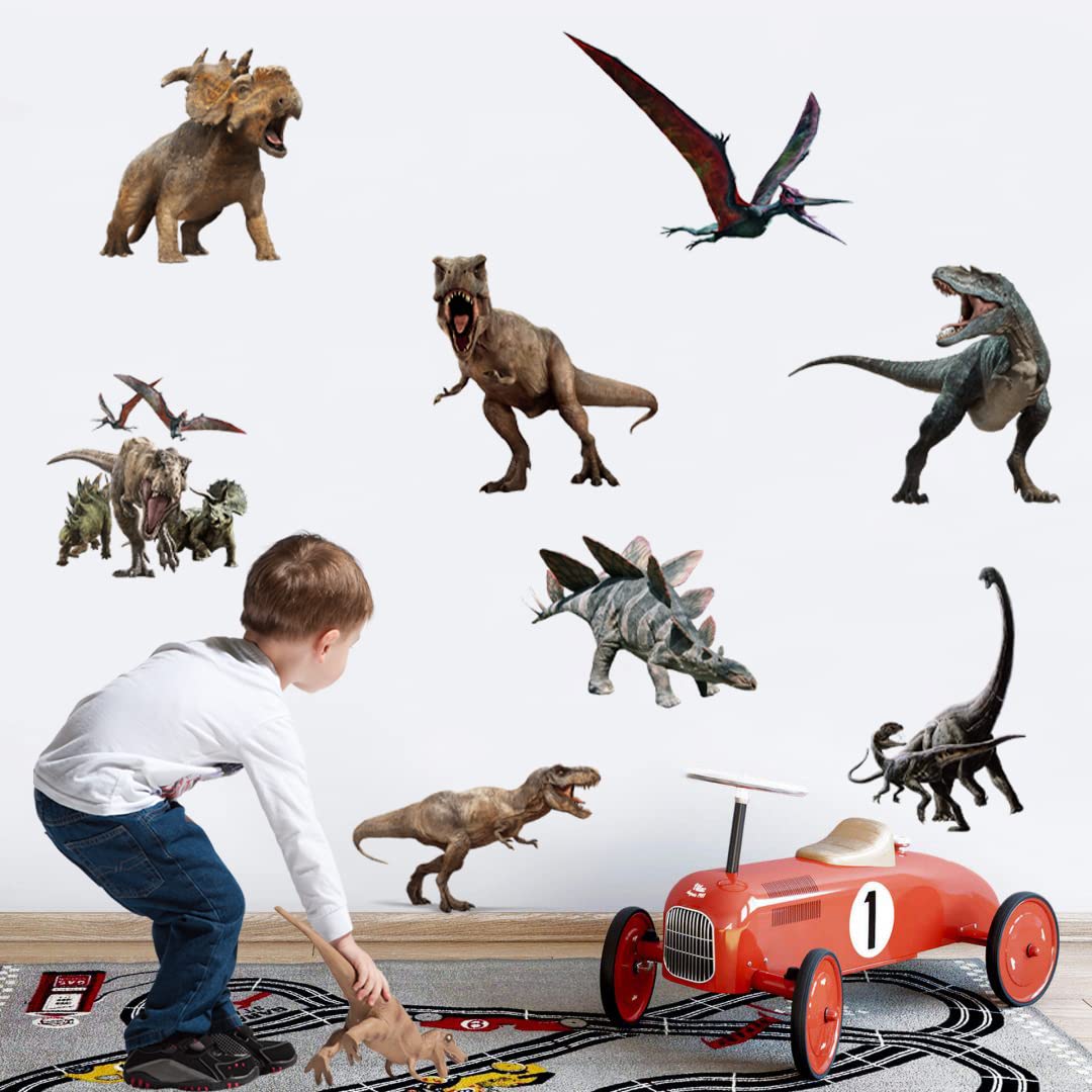 Runtoo Dinosaur Wall Stickers Adventure 3D Wall Decals for Boys Room Baby Nursery Playroom Bedroom Wall Decor