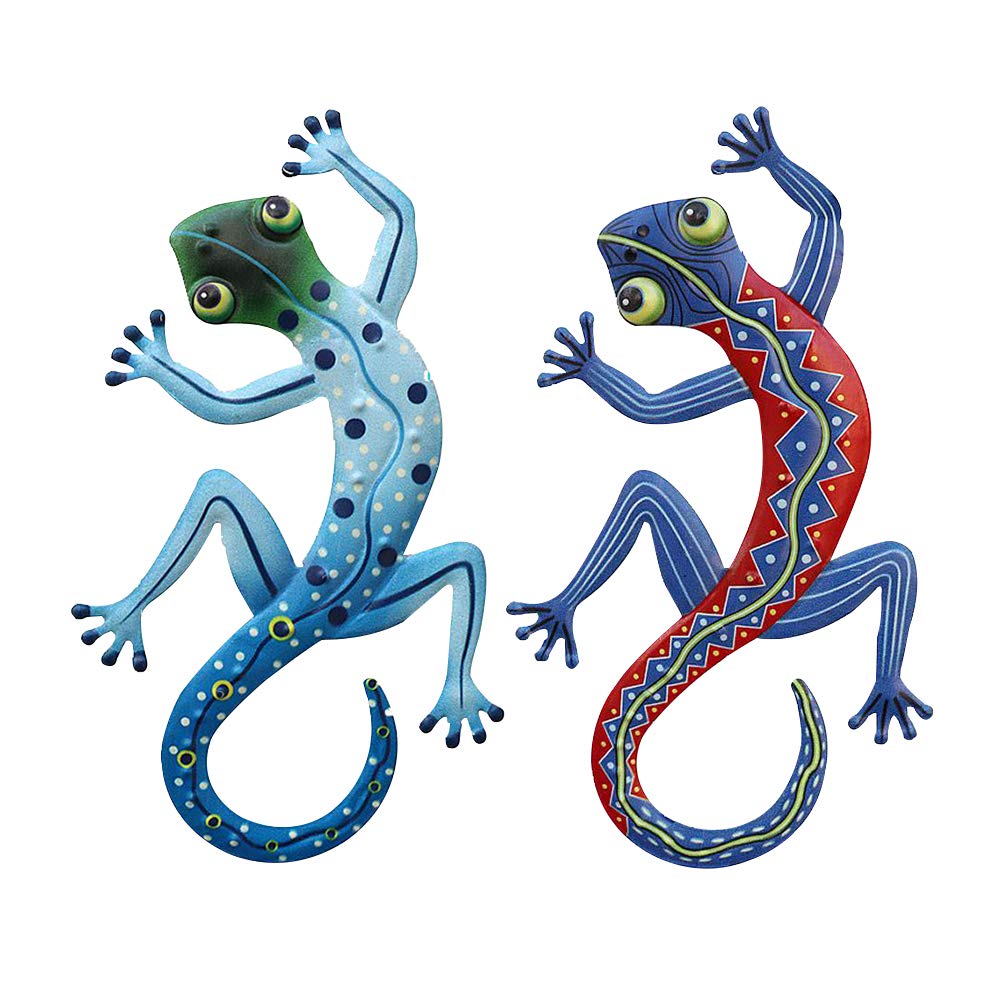 Metal Gecko Wall Decor,2pcs Iron Gecko Home Wall Mount,Outdoor Sculpture Craft Fence Small Wall Decoration Handmade,for Yard,Fence,Garden,Home