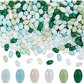 SUNNYCLUE 1 Box 450Pcs 6 Colors Rice Shaped Beads Green Oval Glass Beads Bulk Colorful Opaque Baking Painted Long Crystal Loose Spaces for Jewelry Making DIY Crafts Bracelet Necklace Supplies Women