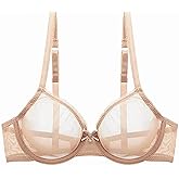 YANDW Sexy Sheer See Through Bras Unlined Underwire Lace Mesh Non Padded Ultra Thin Clear Bralette