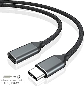 HUIRID USB-C Extension Cable, USB Type C 3.1 Fast Charging & Audio/Video Sync Transfer Data Extend Cord Compatible for Nintendo Switch Thunderbolt 3 Pixel 2/3/xl/xxl MacBook Pro, Huawei p30. (6FT)