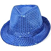 LKQBBSZ Mardi Gras Sequin Fedora Hats Party Hats,Western Sequin Fabric Fedora Hat for Men Cosplay Costume Party Accessory