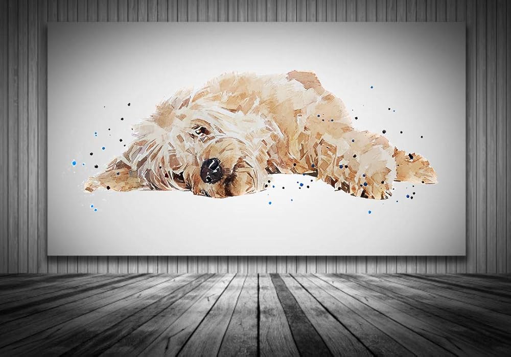 Goldendoodle Reclined" Canvas Print Watercolour. Goldendoodle wall