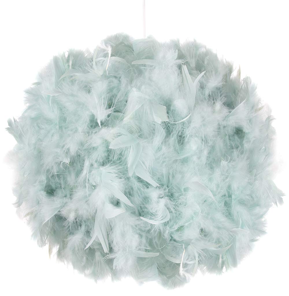 Contemporary and Unique Large Duck Egg Real Feather Decorated Pendant Light Shade - 40cm Diameter & 40watt Maximum - Beautiful Statement Piece by Happy Homewares