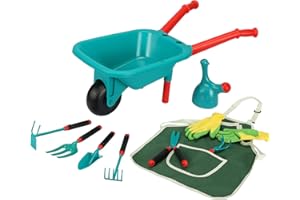 TRIMATE Kids Gardening Set, Includes Wheelbarrow, Watering Can,Gardening Gloves, Gardening Pruner, Hand Rake, Double Hoe, Shovel, Apron with Pocket, Outdoor Indoor Toddler Gardening Tools Set