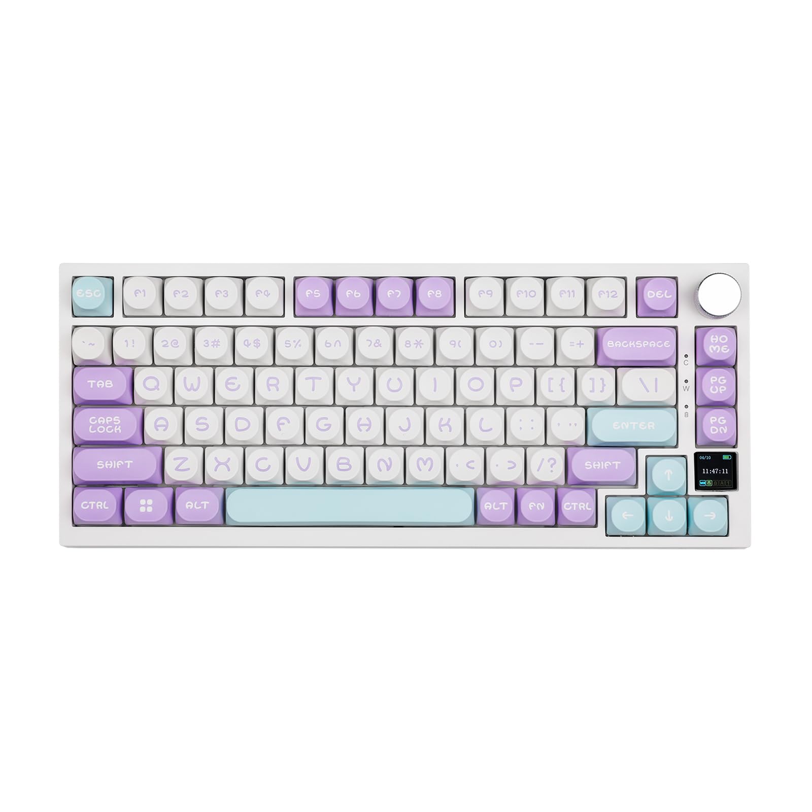 EPOMAKER Ajazz AK820 Pro 75% Wireless Mechanical Keyboard with TFT Smart Display&Knob, Gasket-Mounted Gaming Keyboard, Bluetooth/2.4GHz/USB-C Wired (White Purple MOA, Ajazz Flying Fish Switch)