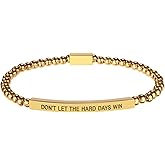Mikovivi Gold Dont Let the Hard Days Win Bracelet, Waterproof Black Gallstones Bead Engraved Strength Bracelet Motivational Inspirational Jewelry Gifts for Woman Friends