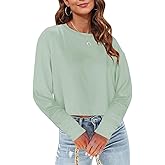 Tankaneo Womens Long Sleeve Crop Tops Loose Fit Fall Cropped Tshirt 2026 Crew Neck Casual Shirts
