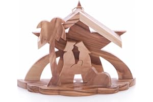 Zuluf Small Tree Star Nativity Olive Wood Hand Carved Jerusalem Art Table Top or Ornament | Mini Nativity Set | 2.7 Inches | Comes with Hand Made Certificate NAT038