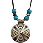 GelConnie Boho Necklaces for Women Vintage Silver Circles Long Pendant Necklace Cowgirl Sweater Necklace Adjustable Leather Choker Necklace for Women