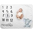 Baby Monthly Milestone Blanket - Organic Plush Fleece Photography Background Prop for Boy Girl Newborn Soft Elephant Blanket with Frame Large 47''x40''