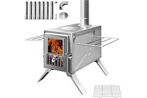 TOUNTO Wood Burning Stove,Portable Camping Stove with Chimney Pipes,Front Window，Side Racks,Mini Wood Stove for Outside Tent,Cookout,Truck Travel and inside Woodcutter's Cottage
