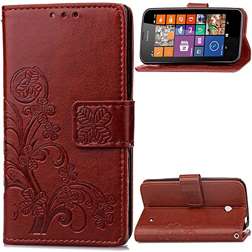 Nokia Lumia Icon Case, Nokia Lumia 930 / Lumia 929 Case, KAIDON [Embossing Leaved Clover] Flip Wallet Cover Case with Card Slot and Wrist Strap for Nokia Lumia Icon / Lumia 930 / Lumia 929 (Brown)
