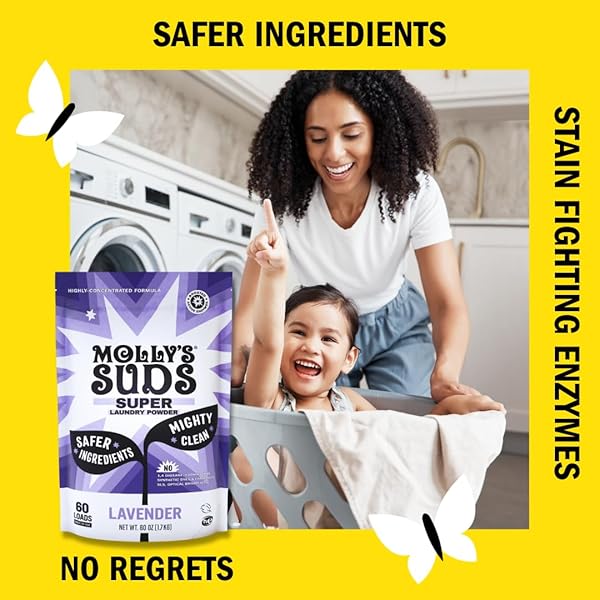 MOLLY’S SUDS SUPER POWDER DETERGENT | NATURAL EXTRA STRENGTH LAUNDRY SOAP, STAIN FIGHTING | SENSITIVE SKIN | EARTH DERIVED INGREDIENTS | LAVENDER, 60 LOADS
