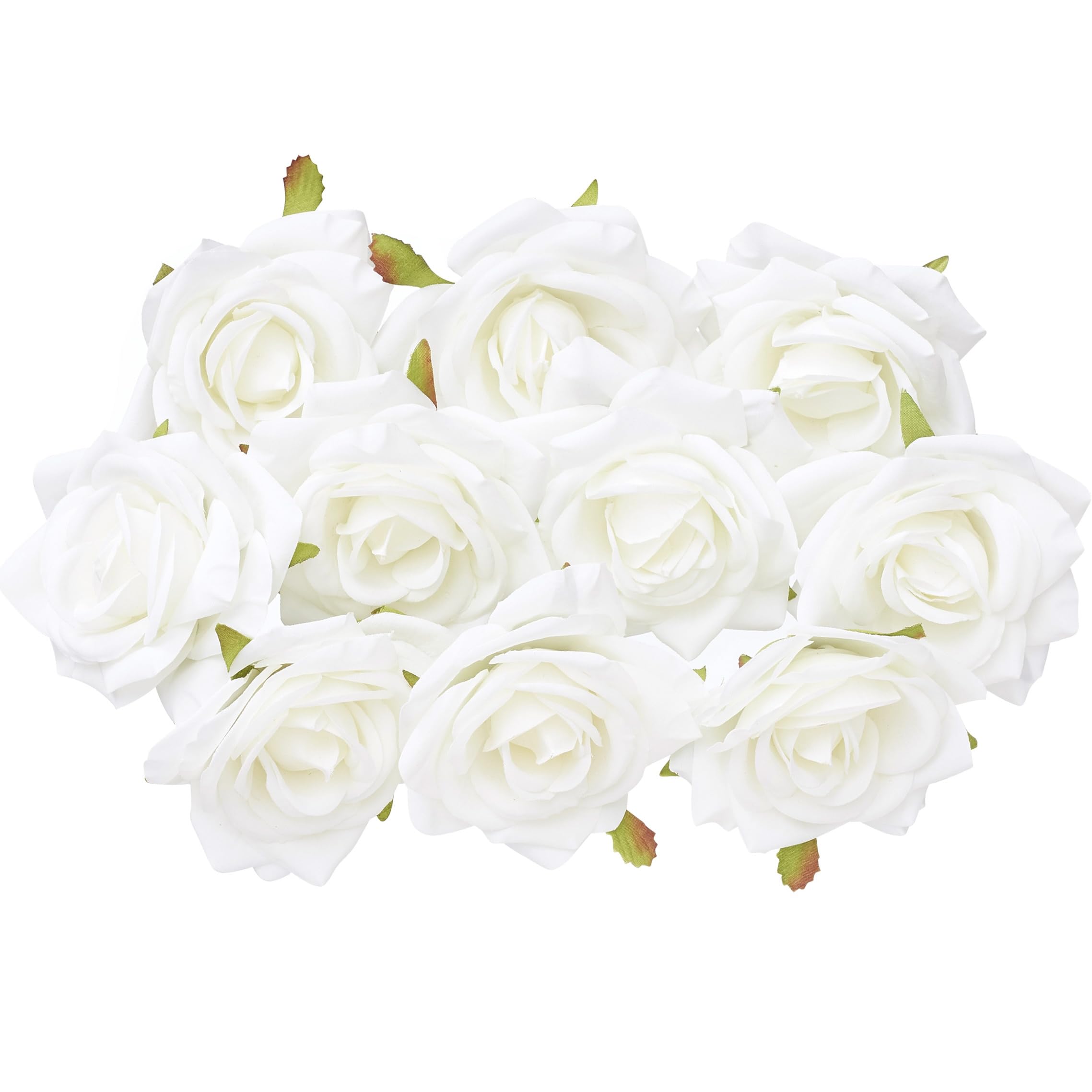 The Baked Studio - 10 Pieces Artificial Flower Silk Rose Head Realistic Flowers for DIY Wreath Craft Cake Living Room Home Wedding Accessories and Decoration (White)