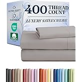 CGK Unlimited 400 Thread Count Cotton Bed Sheet Set - 100% Cotton Sheets - Sateen Cotton - Fits 8" to 16" Mattress - Silky-Soft, Hotel Quality Bedding Linens, Twin XL, Light Grey